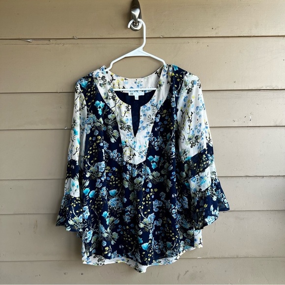 DR2 Boho Floral Long Sleeve Blouse - Size L - Mixed Print Modest Casual Hippie - Picture 1 of 5